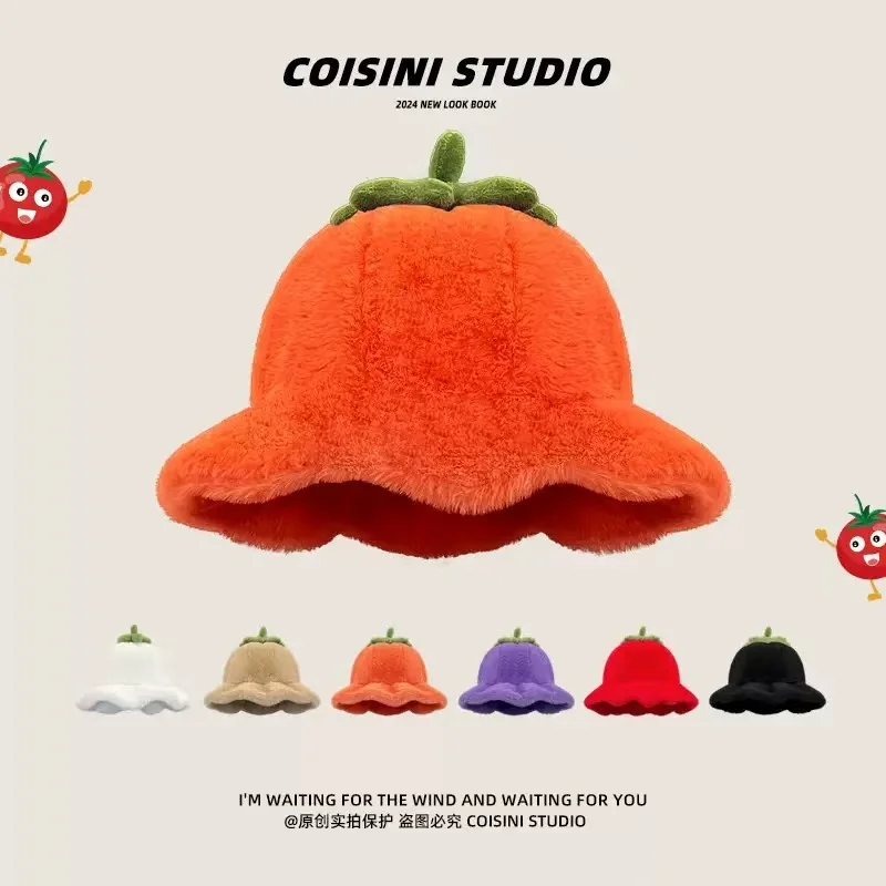 

Pumpkin hat Winter Warm Plush Hat Men's and women's winter hats Snow peak ArtificialFur hat Winter hat y2k ski hat Eggplant hat