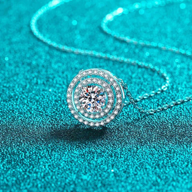 18K gold inlaid diamond D-color necklace for women, double round moissanite collarbone chain Pt950 platinum fashion pendant