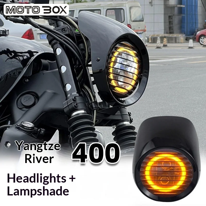 【Premium】For Changjiang 400/700Bobie modified angel eye headlight assembly, pig head cover, vintage fence lampshade accessories