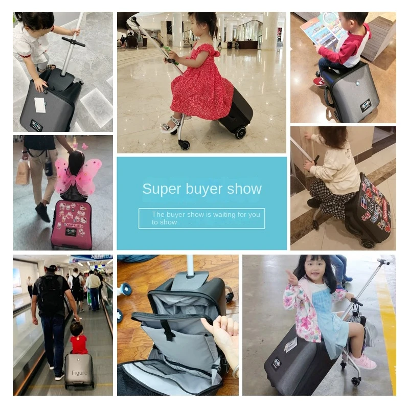 Children's Suitcase on Wheels Baby Lazy Trolley Bag Can Sit and Ride on Trolley Luggage Cabin Carry-on Suitcases Kids Travel Bag