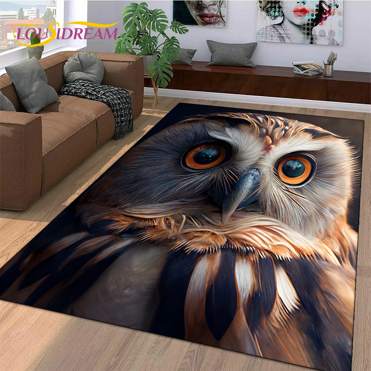 3D Cute Owl Eagle Birds Cartoon Rug Carpet for Living Room Bedroom Decor,floor Mat Non-slip Decoration for Sofa Doormat Gift Kid