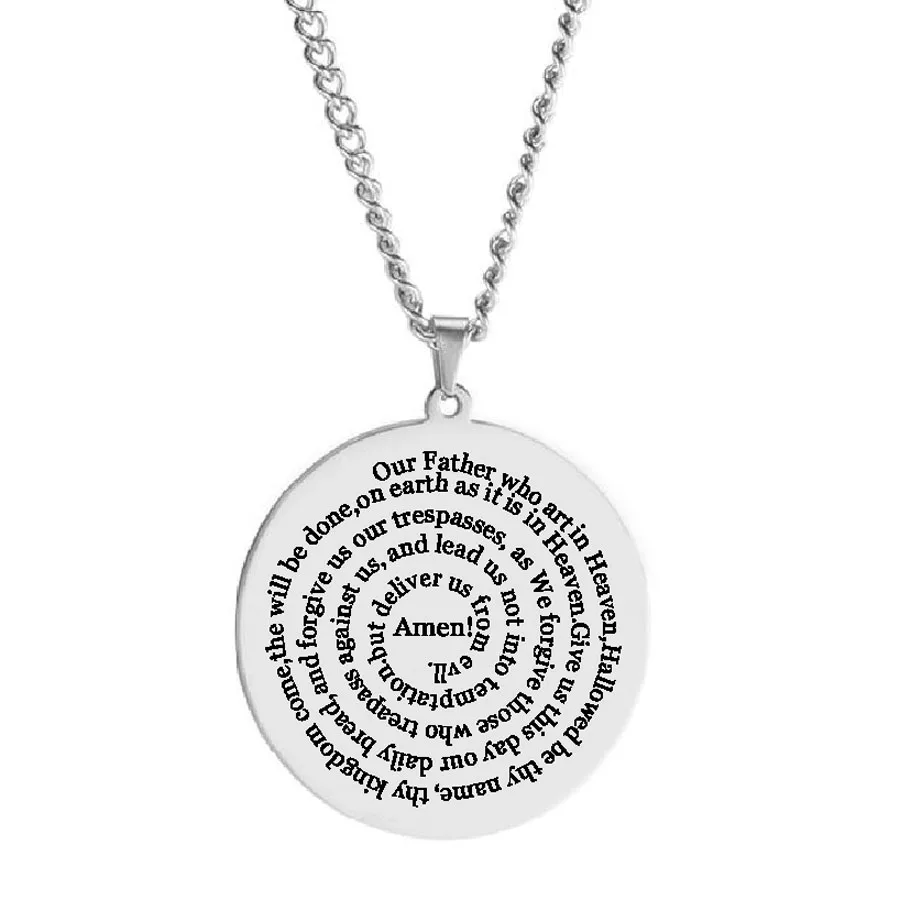 Bible Verse Prayer Necklace Christian Jewelry Praying Hands Coin Medal Talisman Amulet Stainless Steel Pendant Necklace