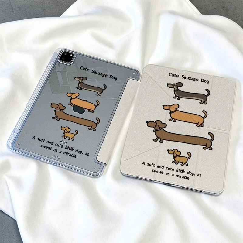 Korean Cute Dachshund Polka Dot Y-Fold Cover For iPad Pro 13 11th M5 M4 12.9 A16 10 8 7 9th 10th Air 11 M2 M3 Mini Tablet Case