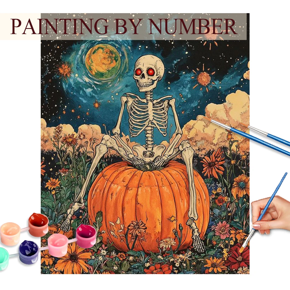 

GATYZTORY Diy Painting By Numbers Pumpkin For Adults Pictures Coloring Paint Kit Home Decors Simple Halloween Unique Gift