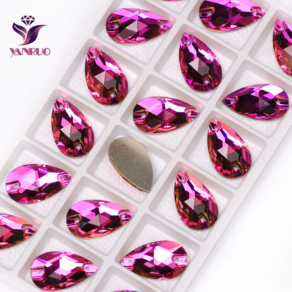 YANRUO 3230 goccia fucsia cucire su pietre cristalli per cucire cristallo Strass Flatback pasta di vetro Strass rossi