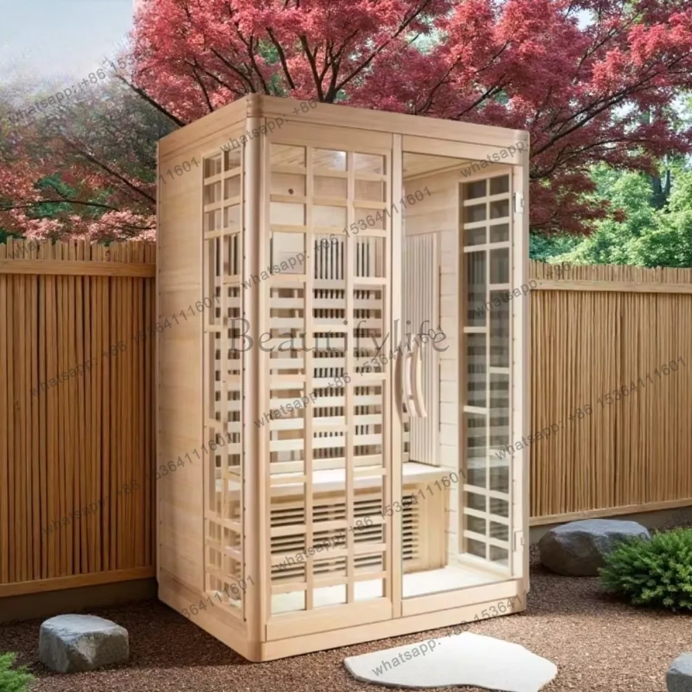 Luxury Canadian Red Cedar Wood Sauna Room, Far Infrared Dry & Steam Sauna for Indoor Outdoor Use with 220V Heater