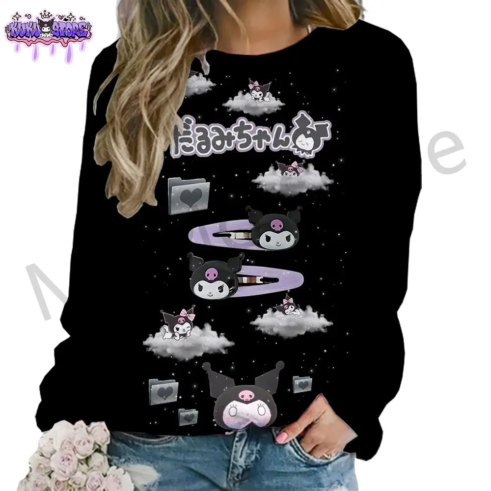 Kuromi Kawaii Women\'s Long Sleeve Sweatshirts Youthful Woman Clothes Lovely Anime High Quality Hoodie 3D Print New S-3XL 2024