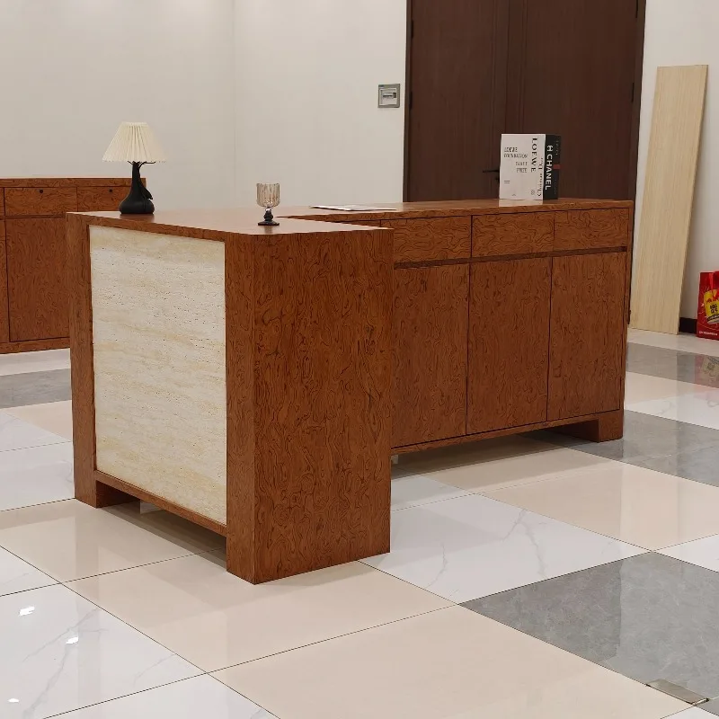 Medieval style clothing store checkout page Buyer's shop Bar table Tree tumor veneer counter Travertine front desk Corner recept