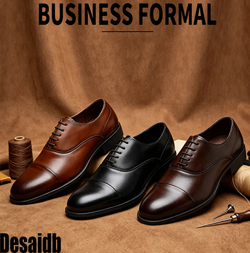 New Men Retro British Oxford Shoes, Solid Premium Texture Formal Business Wedding Daily Commute Comfort Leather Shoes