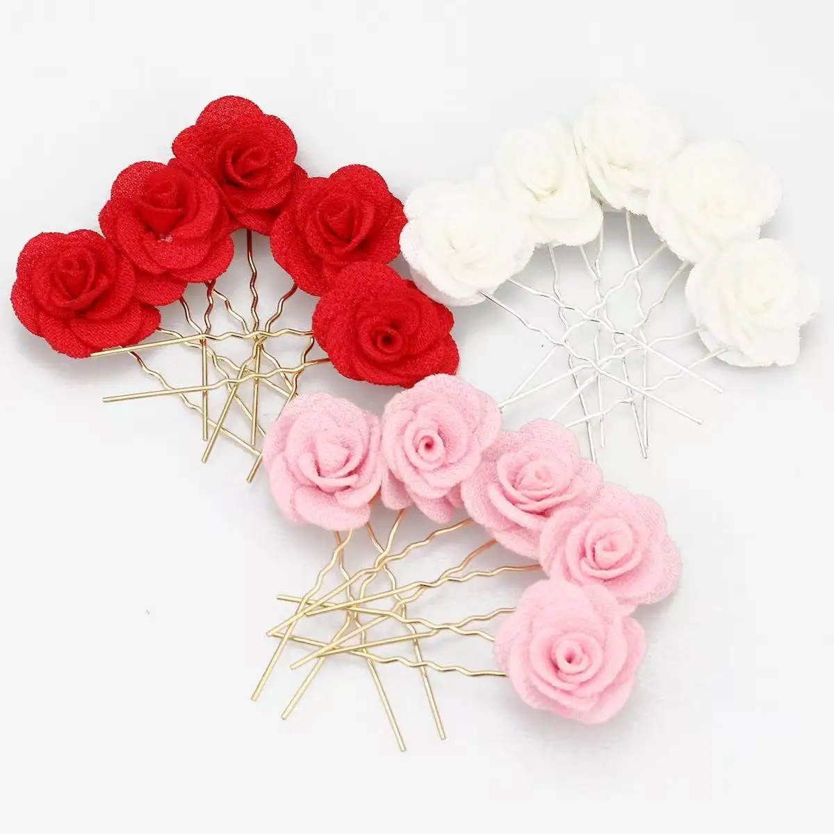

5Pcs Rose Hair Accessories Wedding Bride Hairpins Flower Hair Clips Red Velvet Clips For Women Elegant Pin Diamond Barrettes