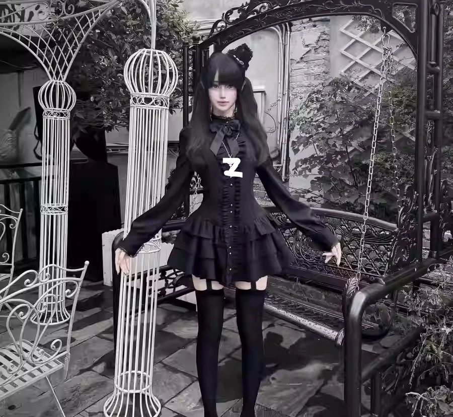 Kerst Goth Retro Herfst Temperament Slanke Kanten Jurk Elegante Meisjes Hoge Taille A-lijn Mode Veelzijdige Leeftijdsreductie Jurken