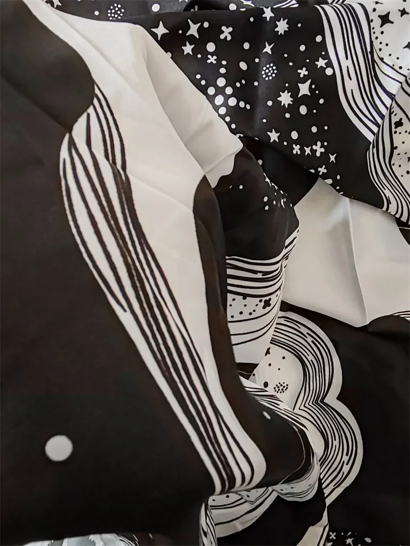 Customized Brand Pattern Black and White Simulation Silk Digital Printing Fabric for Clothes Material Dress Shirt DIY Fabric