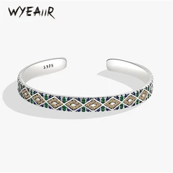 WYEAIIR 925 Sterling Silver Vintage Shiny Colorful Zircon Angel's Eye Resizable Opening Bangle For Women Luxury Jewelry Gift