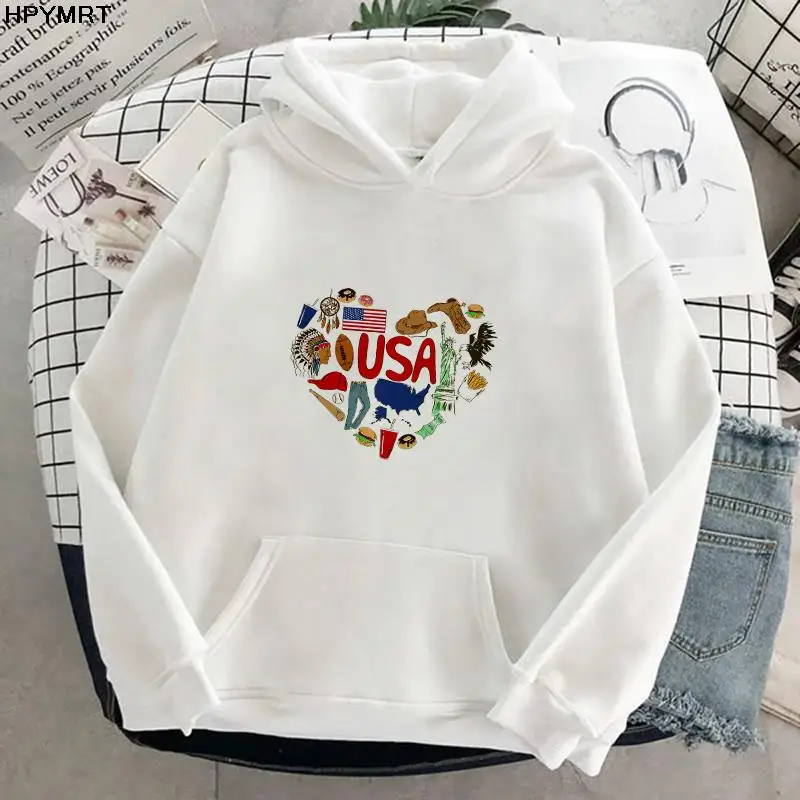 

Leisure women's Sweatshirt nation Heart-shaped Printing Hooded Harajuku Loose women's Hoodie Korean Fashion Female Clothes Hoody