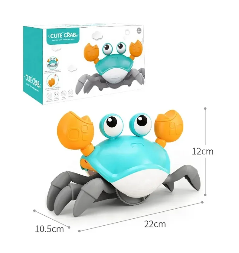 Cute Plastic Wind Up Water Walking Baby Moving Bath Toy Animal Sensing Tummy Escape Dancing Crawling Crab Toy for Infant Gift