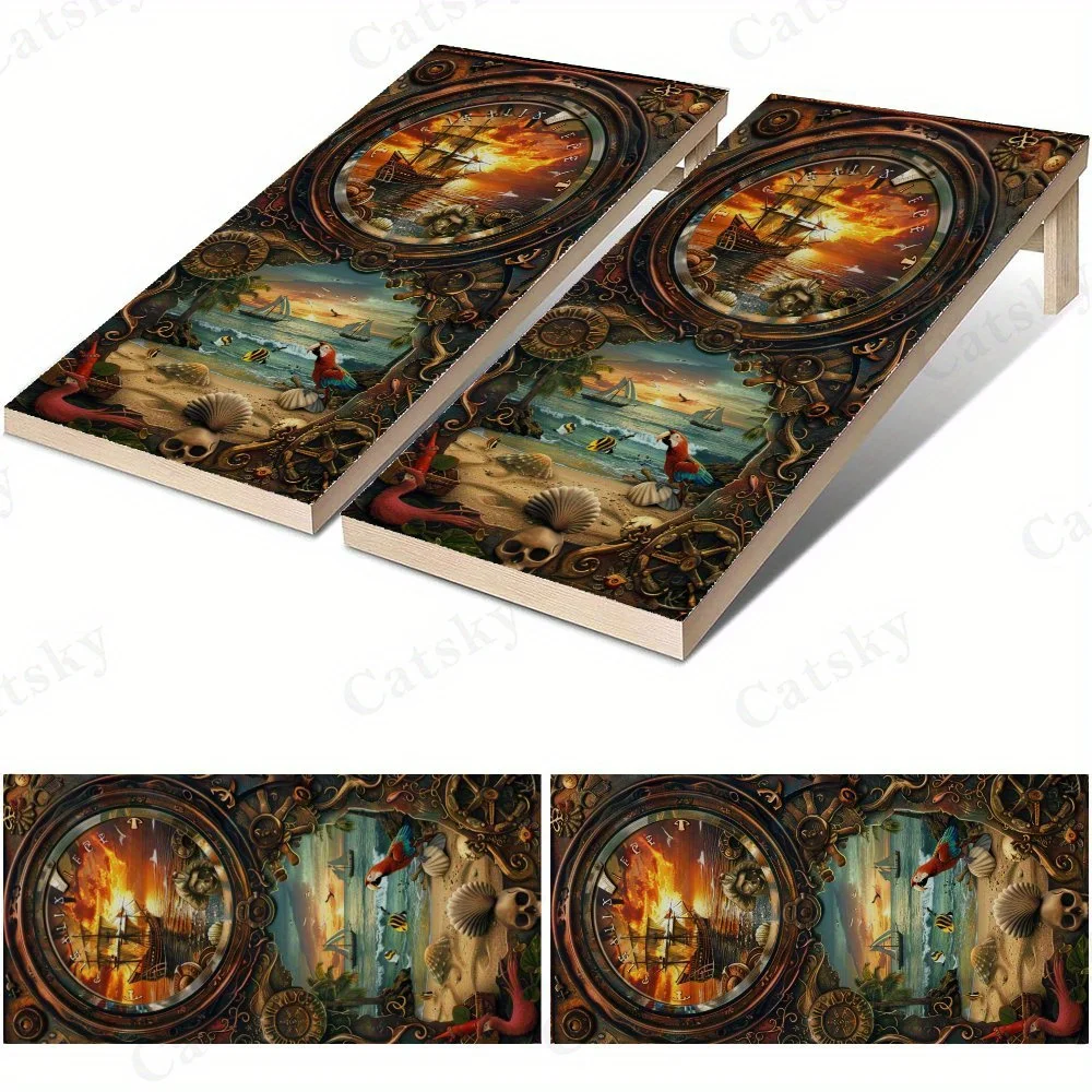 

Ретро морской зеркальный пейзаж, водонепроницаемая доска Cornhole, виниловые обертки, дизайн настольной игры из ПВХ для игр на открытом воздухе, идеально подходит для спорта и отдыха