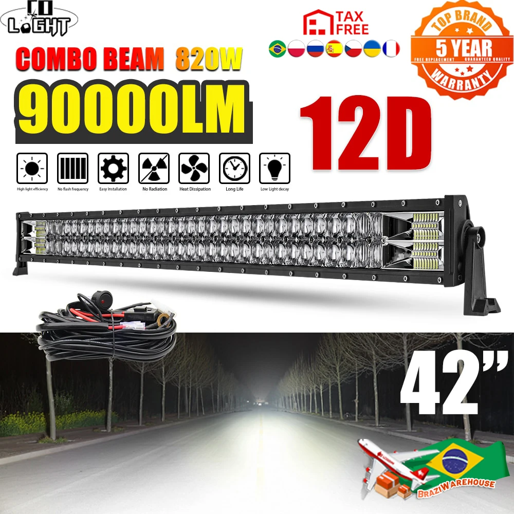 CO LIGHT 42 Inch 820W Led Bar Light 4x4 Offroad Led Bar For Trucks Boat Uaz Spot Flood Combo 12V 24V Driving Barra Work Lights