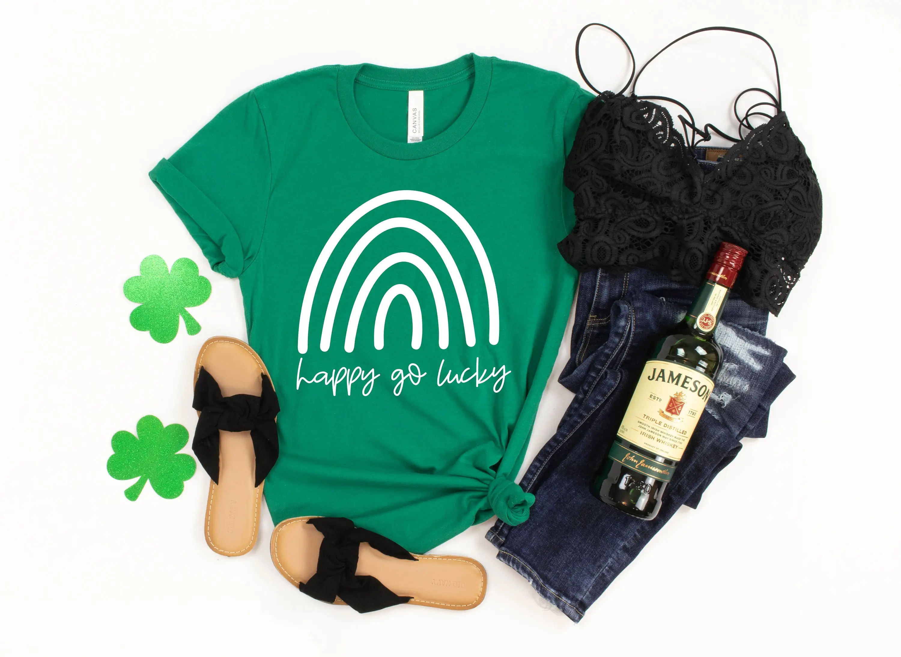 St Patricks Day T Shirt Happy Go Lucky Rainbow Shamrock Patty'S Irish Shenanigans Drinking Family Matching