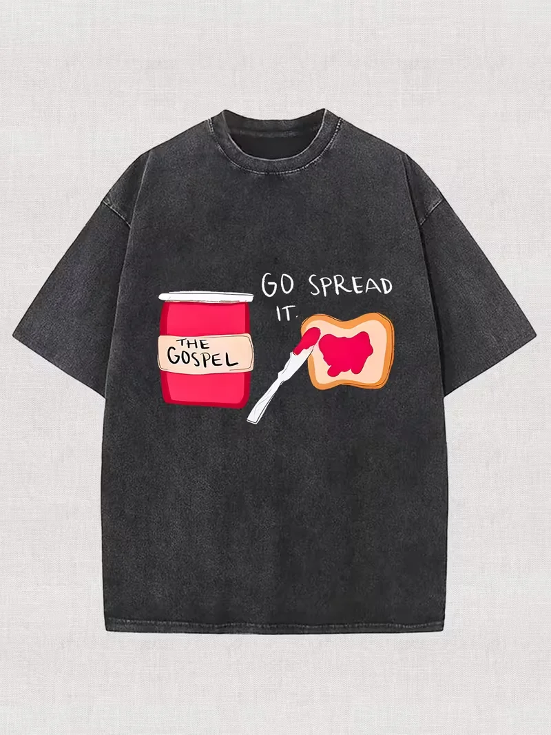 Washed Gourmet Burger Cola Printed T-Shirt Retro Fashion Brand, Crew Neck, Geometric-Pattern, All Seasons, Casual Wear,