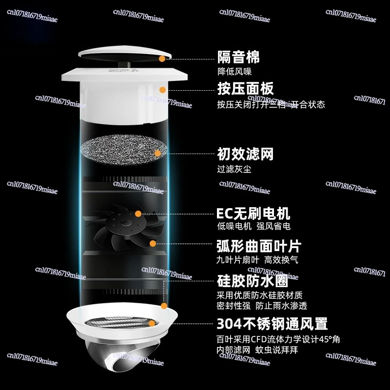 Wall-mounted integrated wall-mounted fresh fan system Ventilator Silent exhaust ventilation fan Multi-gear speed regulation