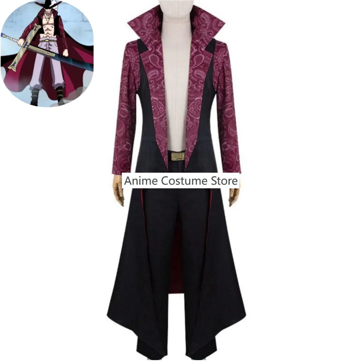 Live Action Movies Dracule Mihawk Cosplay Costume Stand-up Collar Cloak Printing Trench Coat Adult Man Halloween Carnival Suit