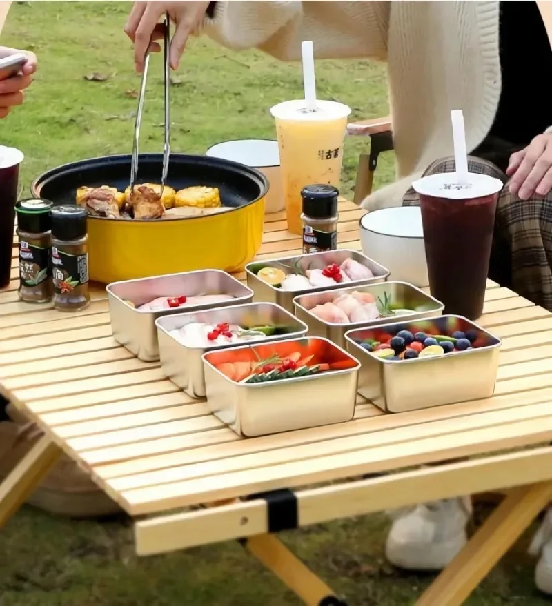 Stainless Steel Crisper with Lid Fresh-keep Food Container Rectangle Picnic Bento Tray Refrigerator Storage Box for Restaurant