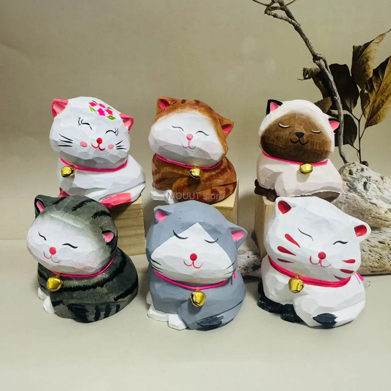 

Handmade Wooden Crafts-Carved Kitten Figurine Creative Shape Ornament, DIY Decor,Birthday Gift Figurines & Miniatures