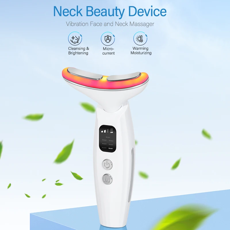 Urządzenie kosmetyczne EMS z mikroprądami do pielęgnacji szyi i twarzy, 7-kolorowy masażer do twarzy dla intensywniej pielęgnacji twarzy, szyi i ramion z funkcją wibracji.