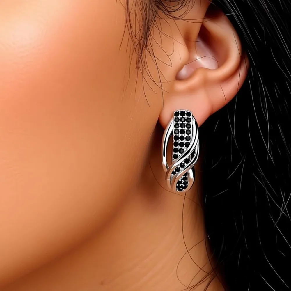 Black Awn 2026 New Hoop Earrings for Women Classic Silver Color Trendy Spinel Engagement Jewelry I279