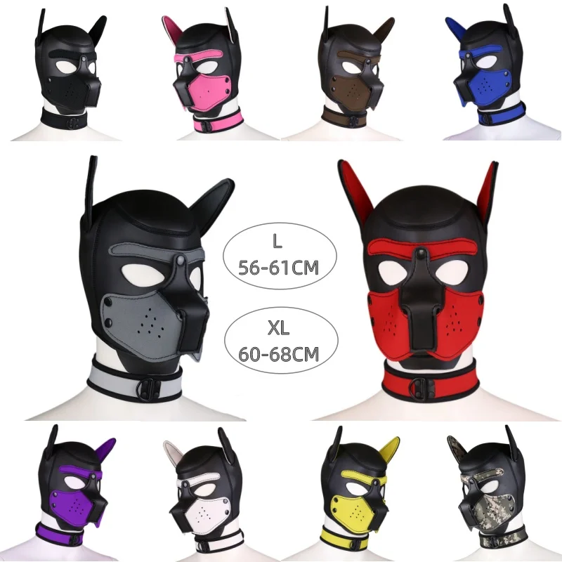 XL/L Size Brand New Increase Large Size Face Mask Fetish Puppy Cosplay Costumes Full Head Hood Mask with Collar for Dog Roleplay