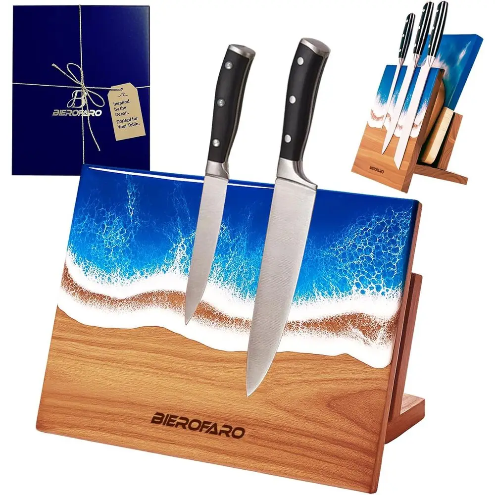 

Деревянная магнитная подставка для ножей - выдвижной держатель для ножей с держателем для разделочной доски, магнитная подставка для столешницы из акации