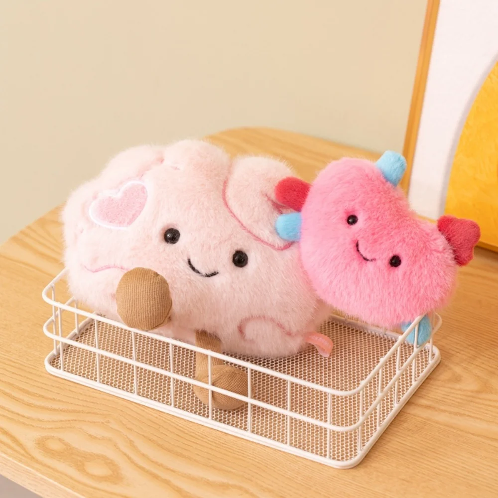Sweet Pink Heart Brain Plush Doll Soft Fluffy Stuffed Toy Romantic Valentine's Day Gift Keychain Bag Pendant for Girlfriend