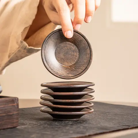 Solid Black Ebony Wood Round Tea Coaster Mat Heat Resistant Cup Holder for Kung Fu Tea Set Table Accessory Gift