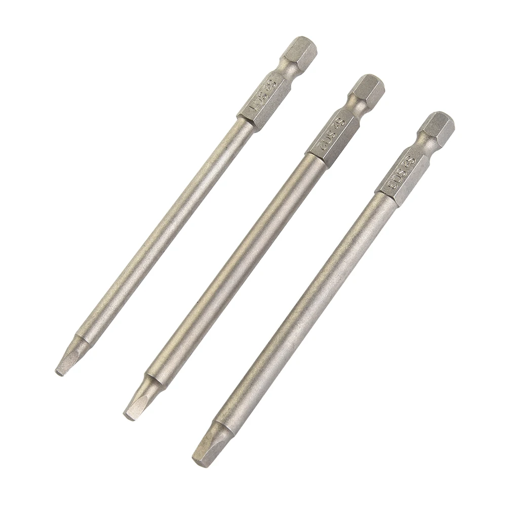 3Pcs 100mm SQ1 SQ2 SQ3 Square Head Driver Bit Electric Screwdriver Bits Hex Shank Steel Screw Driver Repair Hand Tool