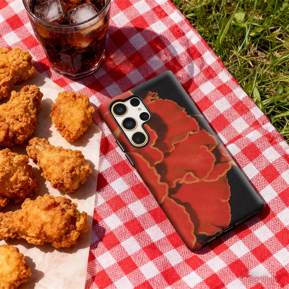 เคสโทรศัพท์ลายกลีบดอกไม้สีแดงวินเทจ สำหรับ Samsung Galaxy S20 FE S22 S24 S25 Plus Ultra 4G 5G หรูหรา แบบสองชั้น