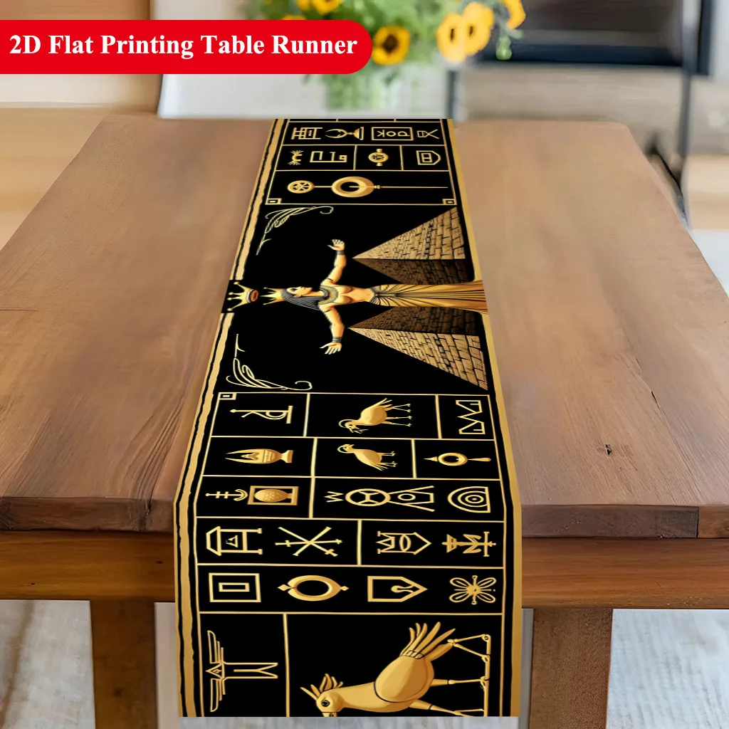 Camino de mesa 2D con motivos del patrimonio cultural egipcio, poliéster duradero, rectangular, perfecto para comedor, cocina, fiestas, decoración del hogar, 1 ud.