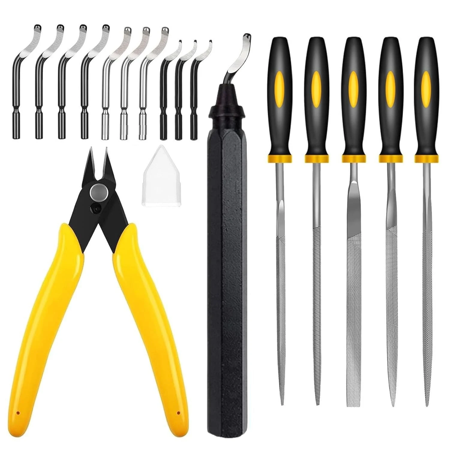 Image of 17-teiliges 3D-Druck Entgratwerkzeug-Set: 11 Klingen, 5 Nadelfeilen, 1 Mikrodrahtschneider für 3D-gedruckte Kanten aus Metall, Kupfer, Kunststoff