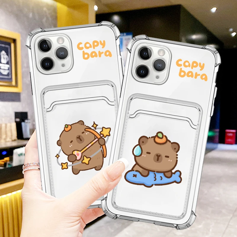 Capybara Cartoon Fashion Cute For iPhone 15 14 13 12 11 XS XR X 8 7 Pro Max Plus Mini Photo Card Bag Transparent Soft