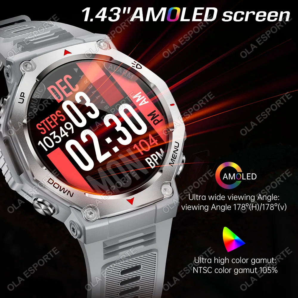 جديد T-Rex 3 السباحة ساعة ذكية مقاوم للماء مصباح يدوي Amoled الرياضة لتحديد المواقع ساعة ذكية للرجال النساء 100 + وسائط رياضية للساعة