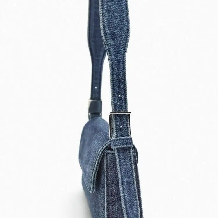 Bolsa jeans azul com aba feminina, senhora do escritório, bolsa de ombro com zíper macio, casual, meninas, nova moda, 2023