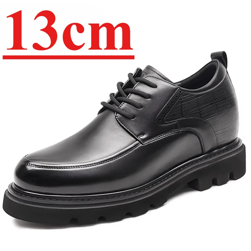 Height Increasing Derby Shoes for Men's Dress Shoes 13cm Genuine Leather Thick Bottom Lightweight Comfortable Elevated Shoe Male