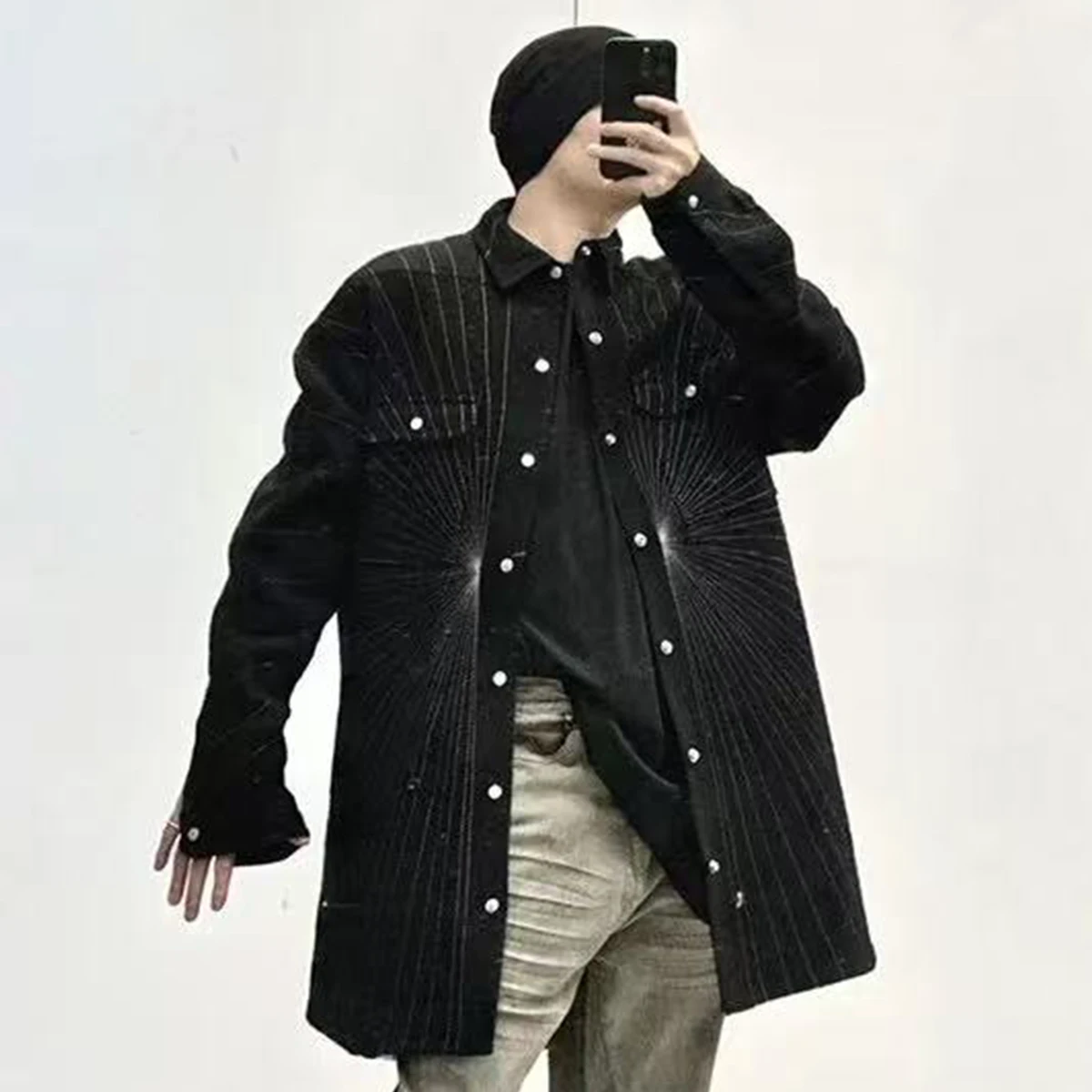 

NIGO Men's Fall And Winter Black Single-breasted Shirt Jacket Lapel Long Sleeve Fashion High Street Trend Jacket #NGTOP12196