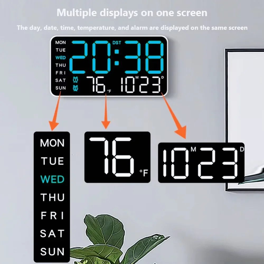 Grande orologio da parete digitale a LED Temperatura Data Settimana Display Sveglia da tavolo Regolazione della luminosità Orologi per la casa e la