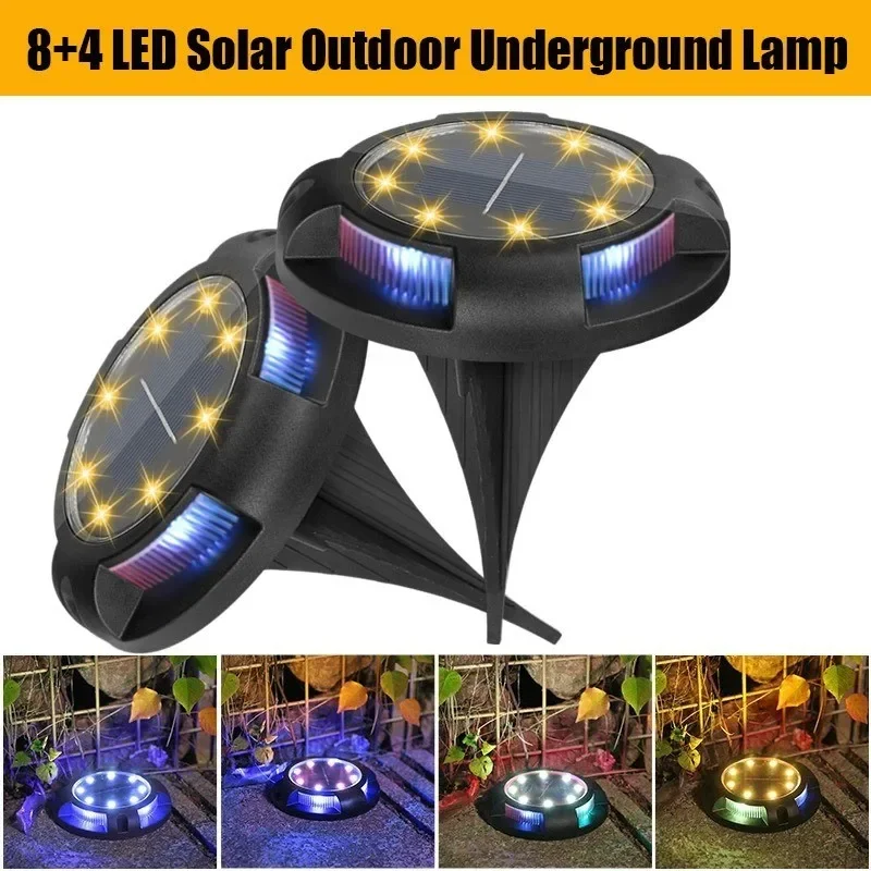 4PCS 12LED Solar Power Disk Light Outdoor Garden Solar Underground Light Deck Light Spotlight Buried Solar LED Lamp Garden Decor