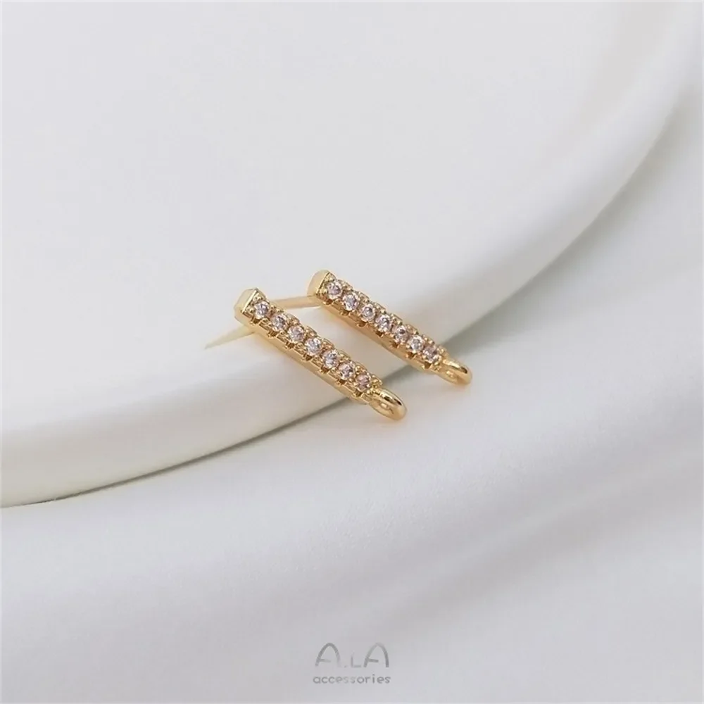 

S925 Silver Needle 14K Gold Inlaid Zircon T Square Zirconium with Rings Earrings Diy Ear Accessories E065