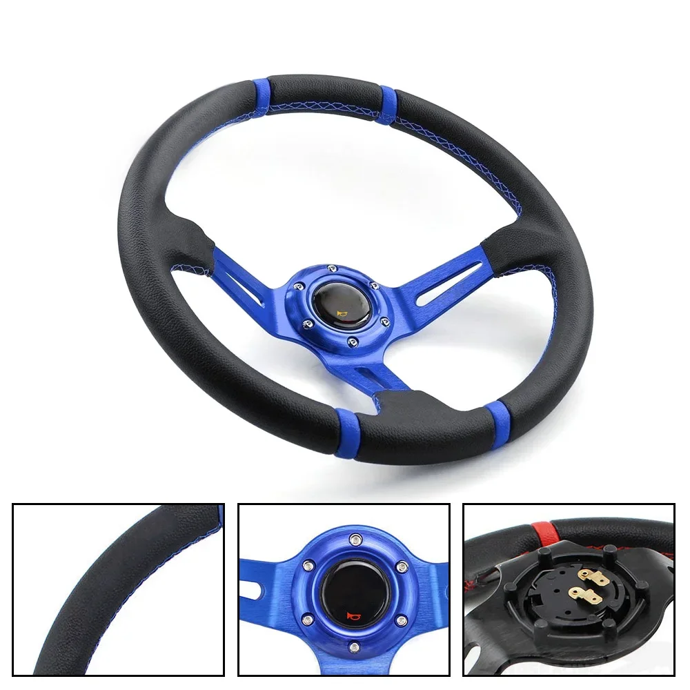 14 inch (350mm) universal racing drift steering wheel leather sport steering wheel with red spokes and logo accessories