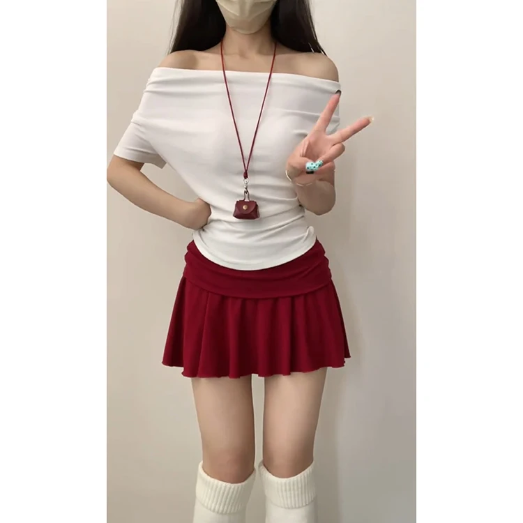 White Flattering Tennis Skirt Women's Casual Ant Waist Slimming ort Skirt Summer 2025 New American Sle High Waist Elastic...