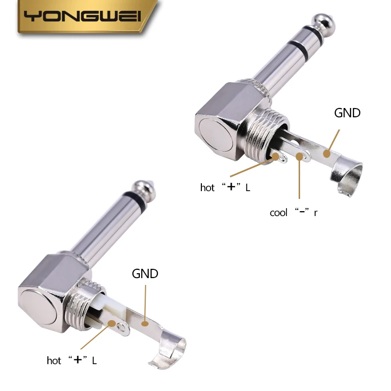 YONGWEI colokan bengkok Audio Mono/Stereo 6.35mm, penguat, mixer, kotak Speaker, mikrofon colokan Audio 6.35