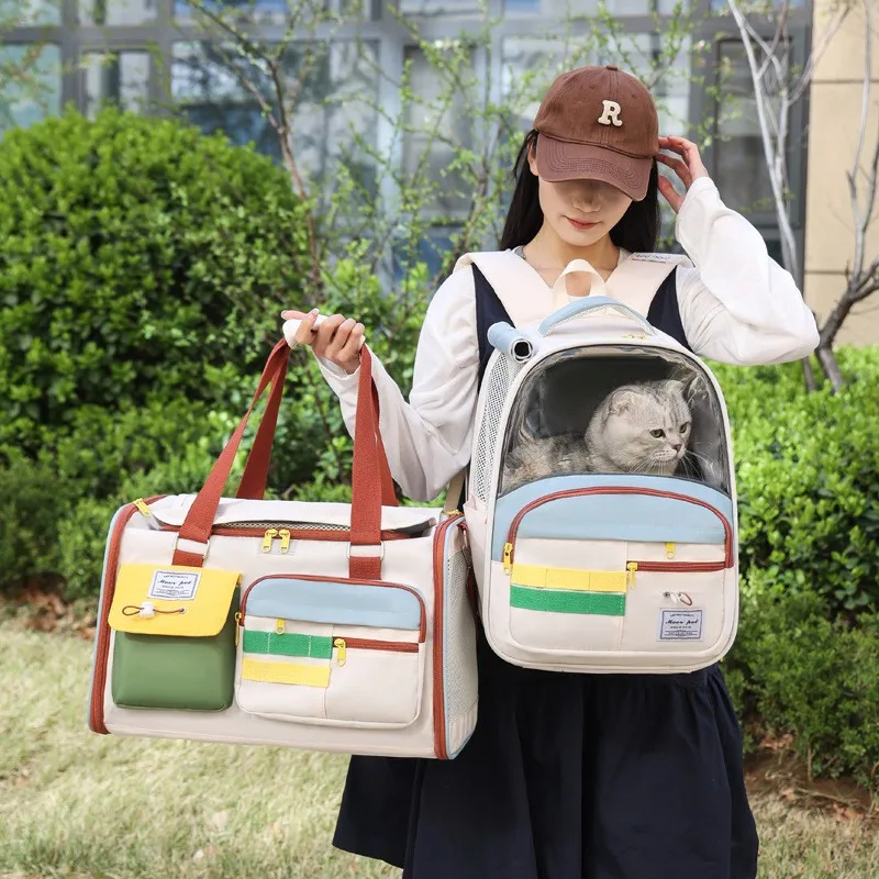 Conveniente, grande capacidade, fácil de dobrar, mochila respirável para animais de estimação, bolsa para gatos com retirada de dinheiro portátil