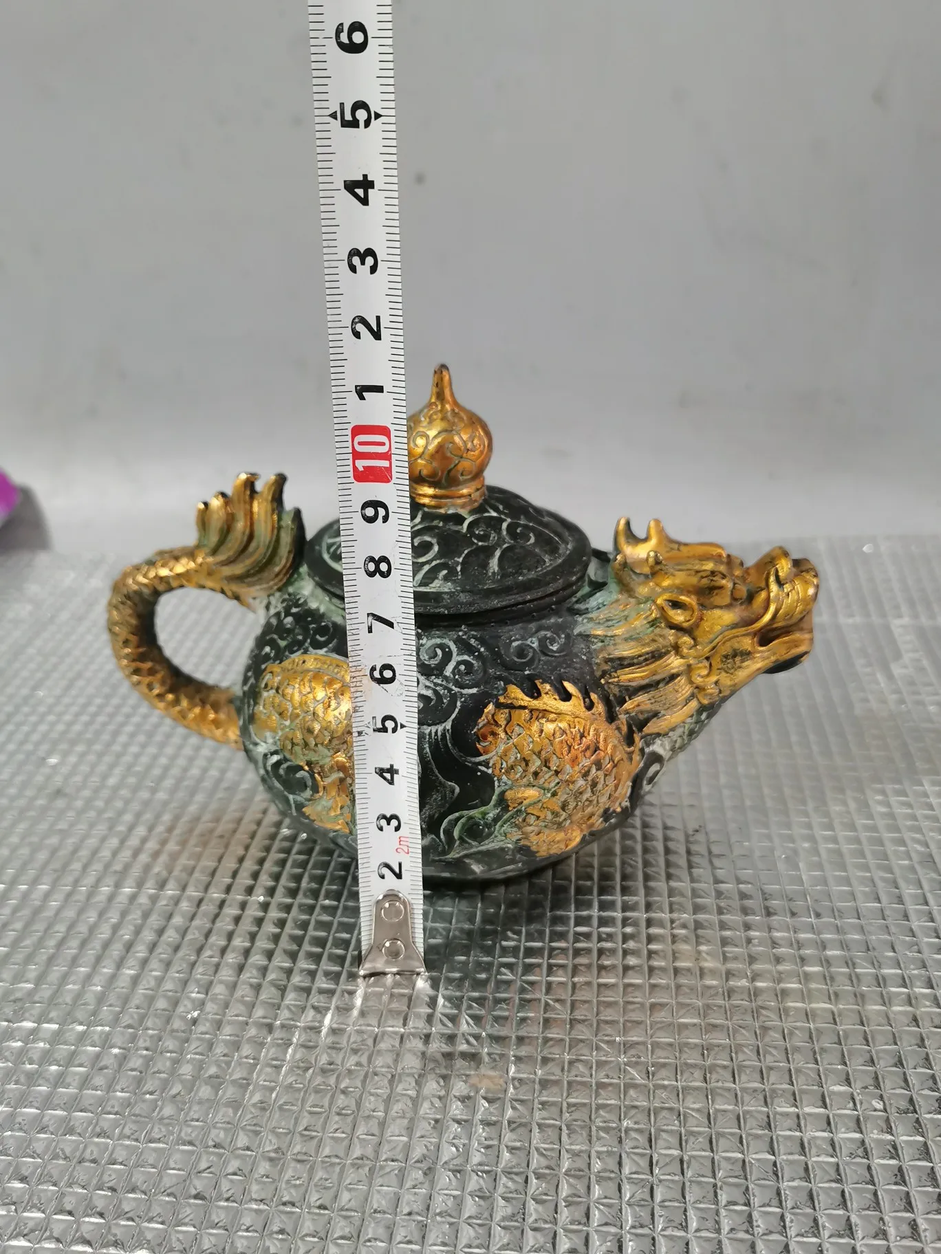 Rare Old Collection Daming Xuande Marked Bronze Gilt Dragon Pure Copper Teapot Ornament Antique Collectible Item